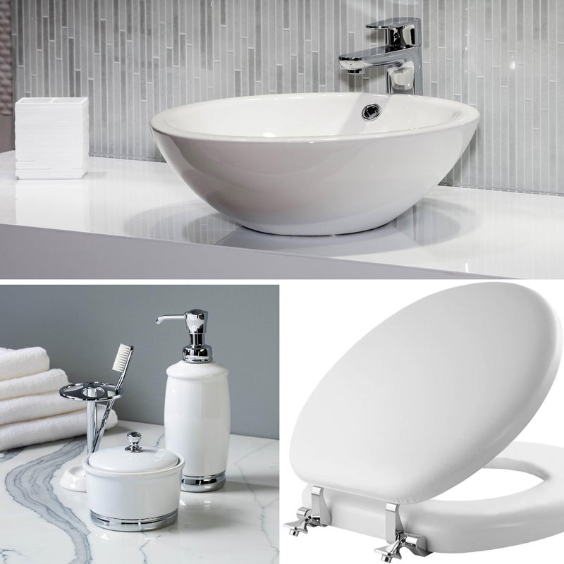 Mayfair Padded Toilet Seat with Chrome Hinges, Soft Vinyl over Wood Core Seat, Made in USA, Elongated, White - Image 3