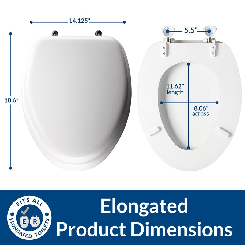 Mayfair Padded Toilet Seat with Chrome Hinges, Soft Vinyl over Wood Core Seat, Made in USA, Elongated, White - Image 4