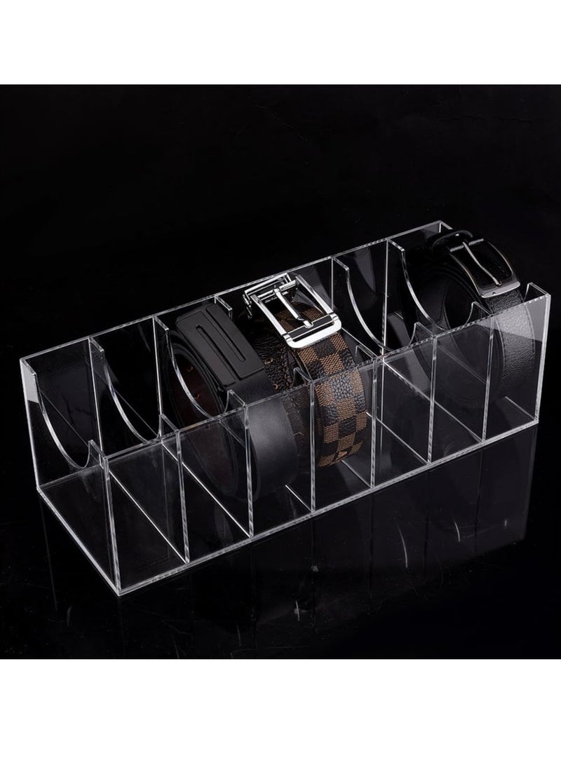 Acrylic Belt Organizer 7 Compartments Display Case Belt Case Storage Holder Clear Display Case for Men Women Tie Jewellery Watch Bracelets Hair Accessories, 37.5x14x12cm/14.8x5.5x4.7 inch  - Image 1