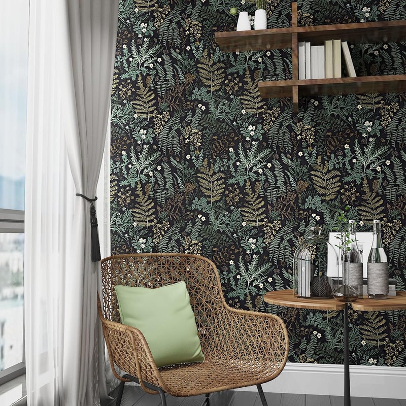 Laatse Black Botanical Peel and Stick Wallpaper, Green Golden Fern Leaf Contact Paper 17.5" x 393.7", Jungle Wall Paper Murals Removable Self Adhesive Waterproof for Room Walls Shelf Cabinet Drawer Table - Image 5