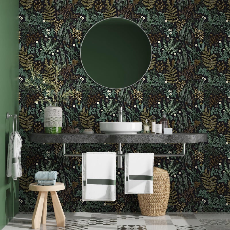 Laatse Black Botanical Peel and Stick Wallpaper, Green Golden Fern Leaf Contact Paper 17.5" x 393.7", Jungle Wall Paper Murals Removable Self Adhesive Waterproof for Room Walls Shelf Cabinet Drawer Table - Image 4