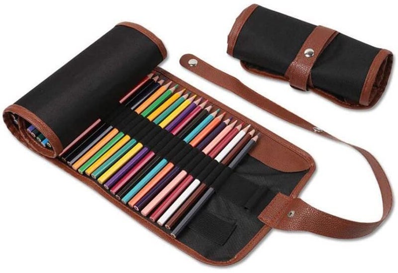 deziine 1Pcs 48 Holes Canvas Wrap Roll Up Pencil Case Pen Bag Holder Handmade Storage Pouch,Multicolor - Image 1