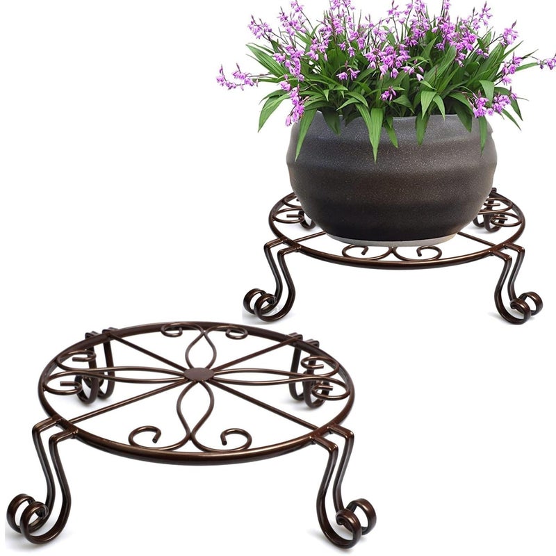 DearyHome 2 Pack 12 Plant Stands Heavy Duty Rustproof Metal Plant Holders for Indoor and Outdoor Use Wrought Iron Round Flower Stands for Patio Balcony and Garden Bronze