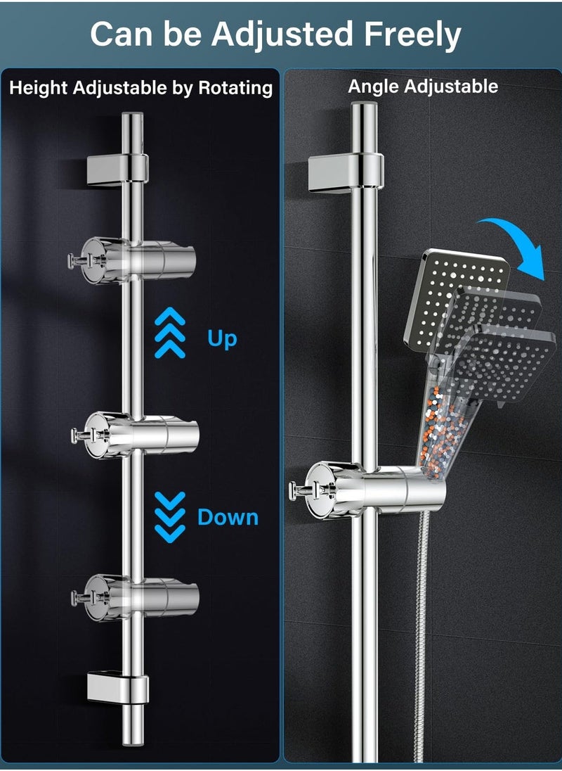 Excefore Shower Head Holder with 2 Hooks, Universal Replacement Adjustable Holder Bracket for 16-28mm, Chrome-Plated+ABS Shower Design Shower Head Holders, Easy Installation for Slide Rod  - Image 3