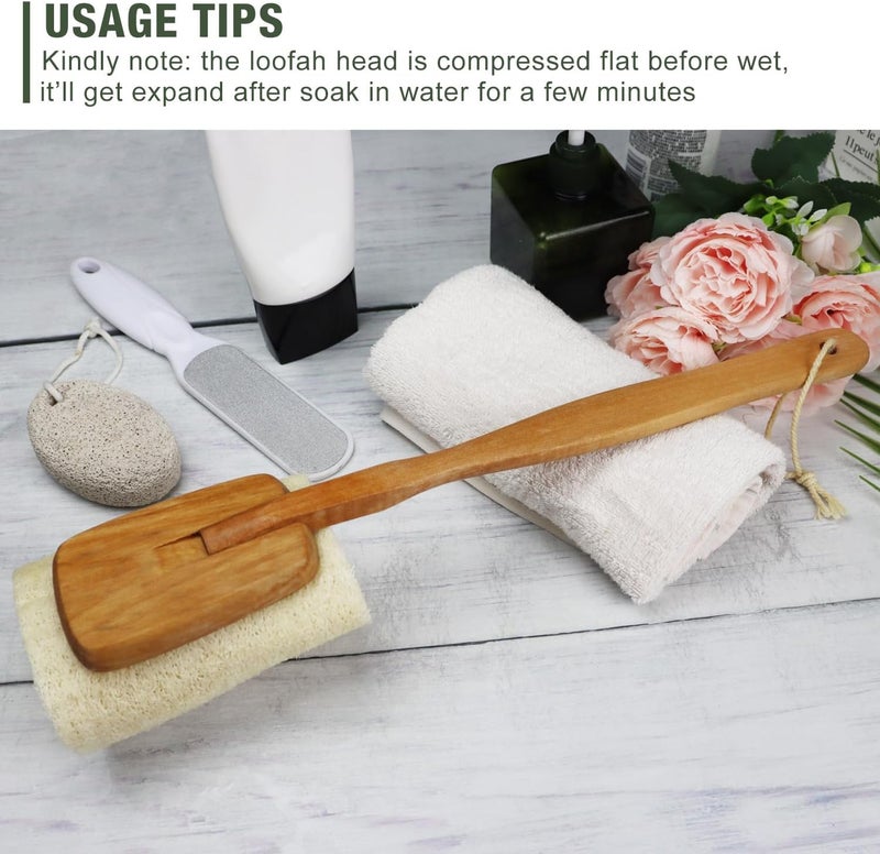 METLUCK 2 Pack Natural Exfoliating Loofah Luffa Loofa Bath Brush On a Stick, Shower Sponge Back Scrubber with Long Wooden Handle for Men & Women, Deep Clean and Invigorate Your Skin Back Brush - Image 5