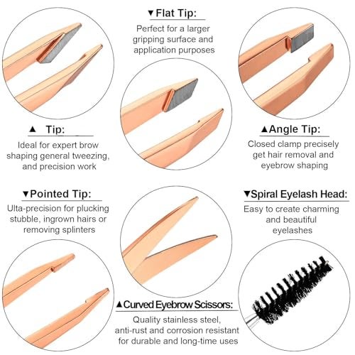 Honoson 6 Pcs Eyebrow Tweezers Set for Women Precision Tweezer for Eyebrows with Curved Scissors Eyelash Brush Girls Facial Hair Plucking Daily Beauty Tools with Leather Storage Case(Cute Color) - Image 4