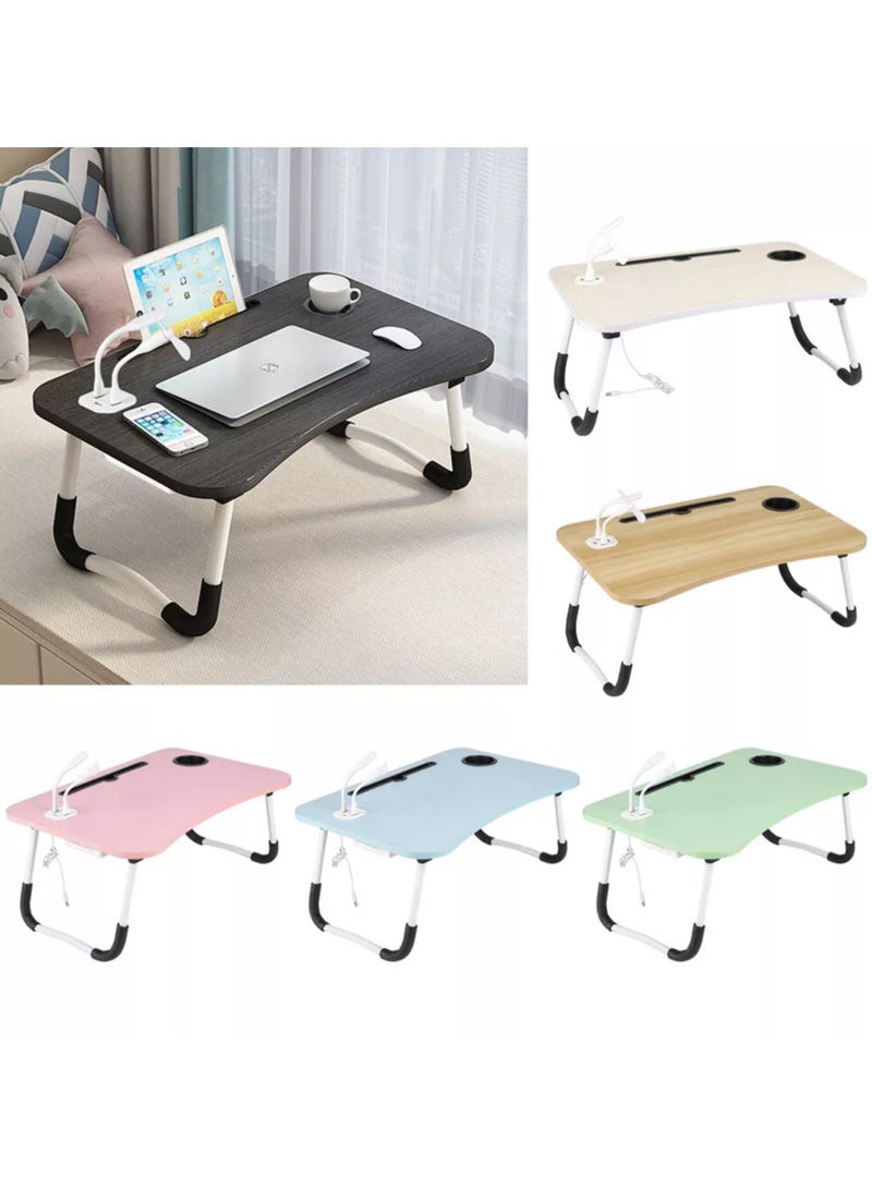 DubaiGallery طاولة لابتوب قابلة للطي مع 4 منافذ USB ودرج تخزين وحامل أكواب، طاولة لابتوب للسرير، حامل لابتوب للسرير، صينية لابتوب محمولة، طاولة قائمة للسرير أو الأريكة أو الأرض - Image 1