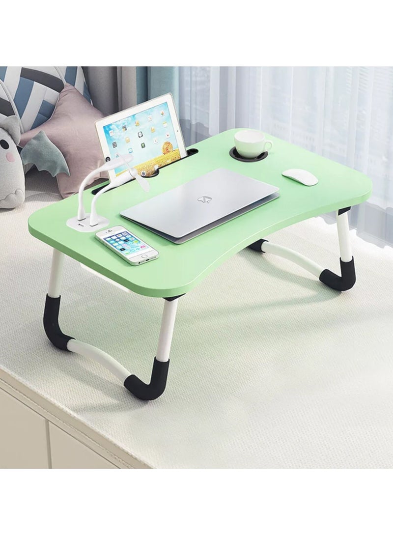 DubaiGallery طاولة لابتوب قابلة للطي مع 4 منافذ USB ودرج تخزين وحامل أكواب، طاولة لابتوب للسرير، حامل لابتوب للسرير، صينية لابتوب محمولة، طاولة قائمة للسرير أو الأريكة أو الأرض - Image 4