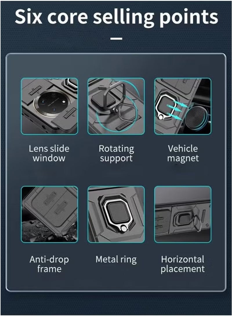 Honor X9c 5G Case Cover with Slide Camera Cover & Ring Holder,Kickstand Shell Back Cover Scratch-Resistant Shock-Absorbing Protector Accessories Kickstand Stand Magnetic Car Ring Holder Protection - Image 3