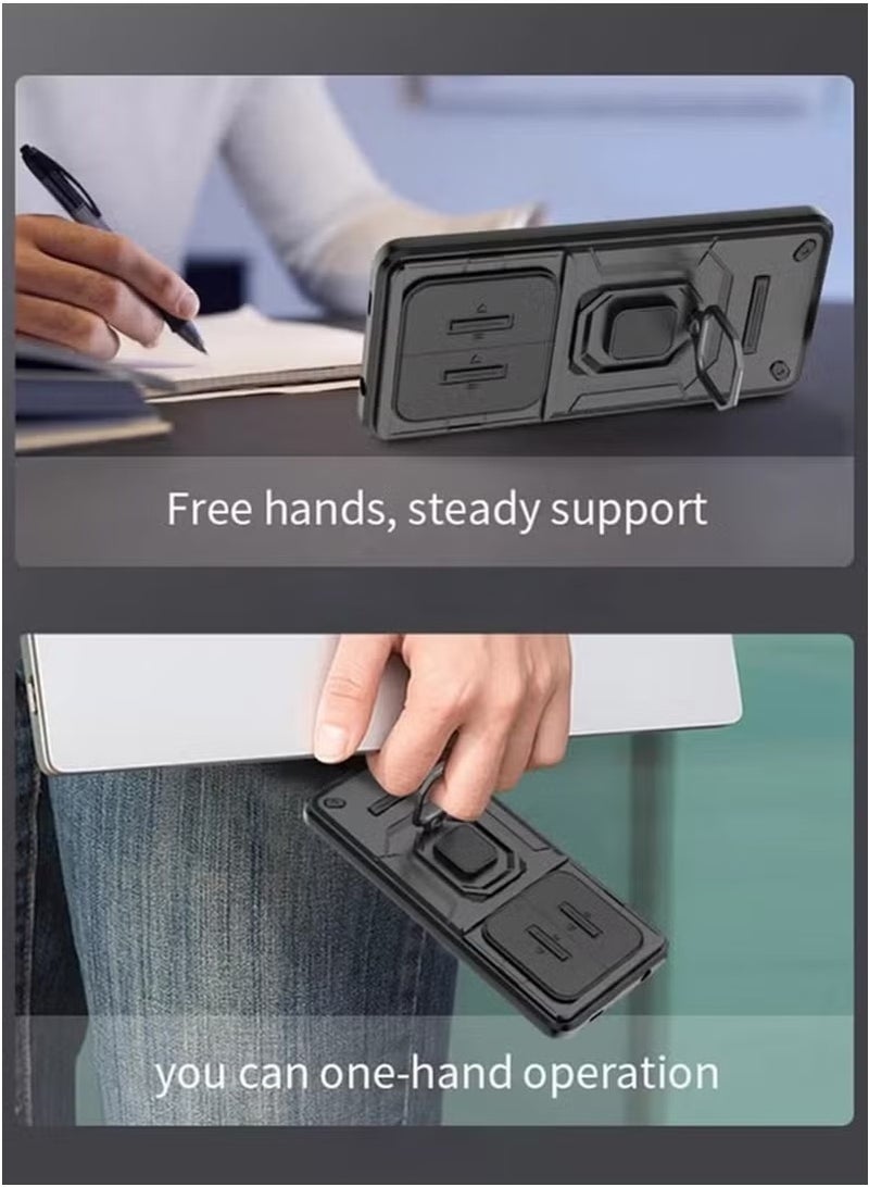 Honor X9c 5G Case Cover with Slide Camera Cover & Ring Holder,Kickstand Shell Back Cover Scratch-Resistant Shock-Absorbing Protector Accessories Kickstand Stand Magnetic Car Ring Holder Protection - Image 2