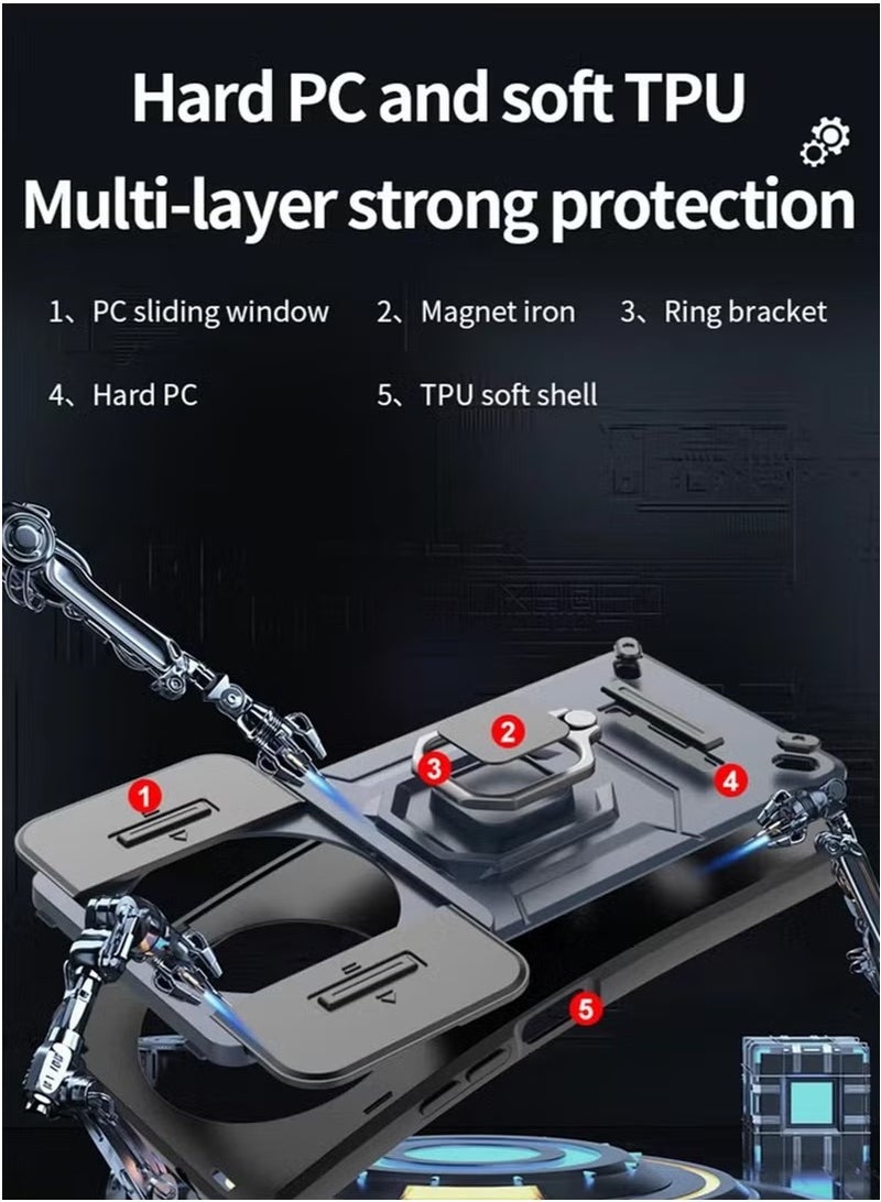 Honor X9c 5G Case Cover with Slide Camera Cover & Ring Holder,Kickstand Shell Back Cover Scratch-Resistant Shock-Absorbing Protector Accessories Kickstand Stand Magnetic Car Ring Holder Protection - Image 5