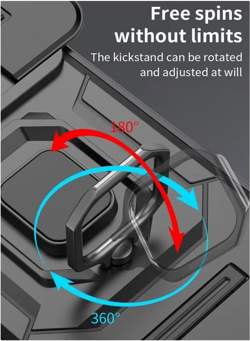 Honor X9c 5G Case Cover with Slide Camera Cover & Ring Holder,Kickstand Shell Back Cover Scratch-Resistant Shock-Absorbing Protector Accessories Kickstand Stand Magnetic Car Ring Holder Protection - Image 4