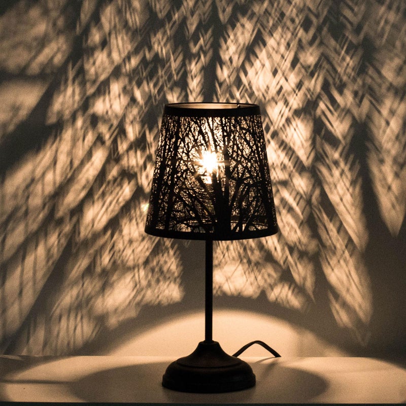 ZQQLITE Touch Control Table Lamp, Black Metal Tree Pattern Shadow Lamp Lights Mini Lamps with dimmable 3-Levels Brightness Vintage Accent Decor Lamp Indoor Mood Lighting Bedroom Living Room (Black) - Image 1