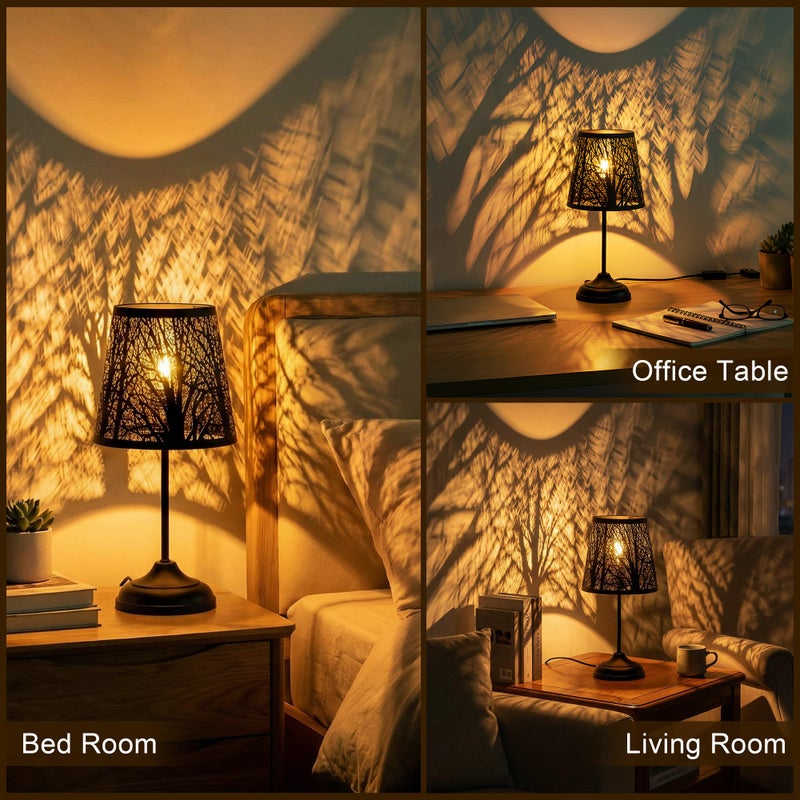 ZQQLITE Touch Control Table Lamp, Black Metal Tree Pattern Shadow Lamp Lights Mini Lamps with dimmable 3-Levels Brightness Vintage Accent Decor Lamp Indoor Mood Lighting Bedroom Living Room (Black) - Image 2