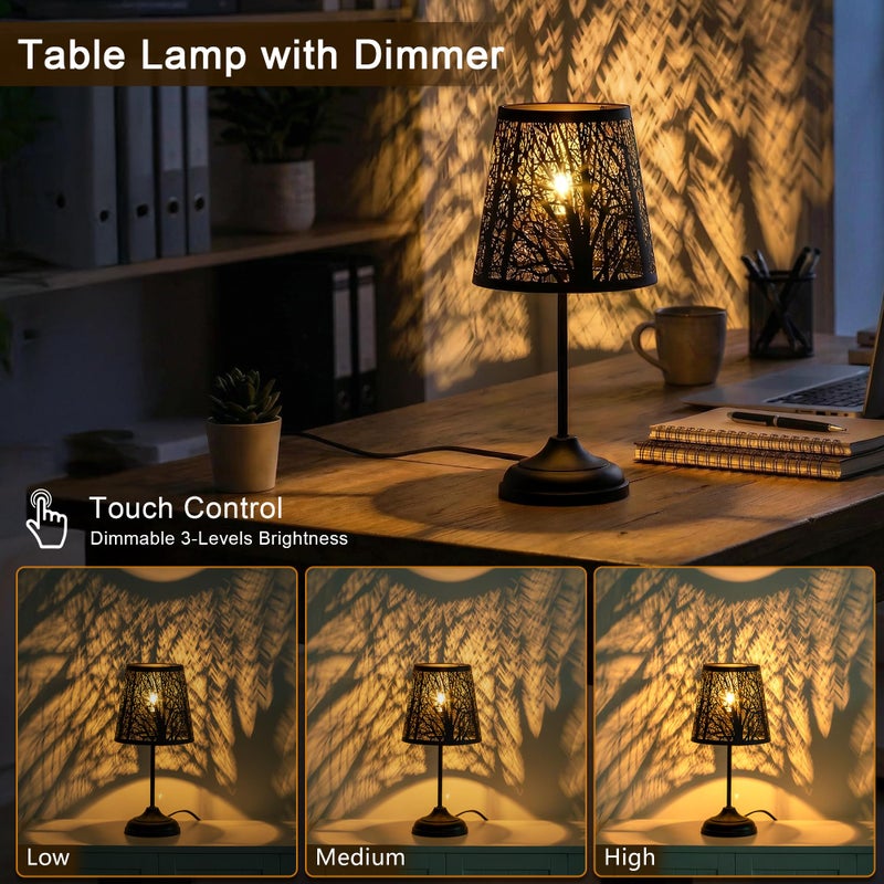 ZQQLITE Touch Control Table Lamp, Black Metal Tree Pattern Shadow Lamp Lights Mini Lamps with dimmable 3-Levels Brightness Vintage Accent Decor Lamp Indoor Mood Lighting Bedroom Living Room (Black) - Image 3