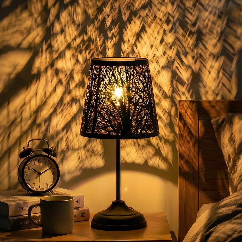 ZQQLITE Touch Control Table Lamp, Black Metal Tree Pattern Shadow Lamp Lights Mini Lamps with dimmable 3-Levels Brightness Vintage Accent Decor Lamp Indoor Mood Lighting Bedroom Living Room (Black) - Image 5