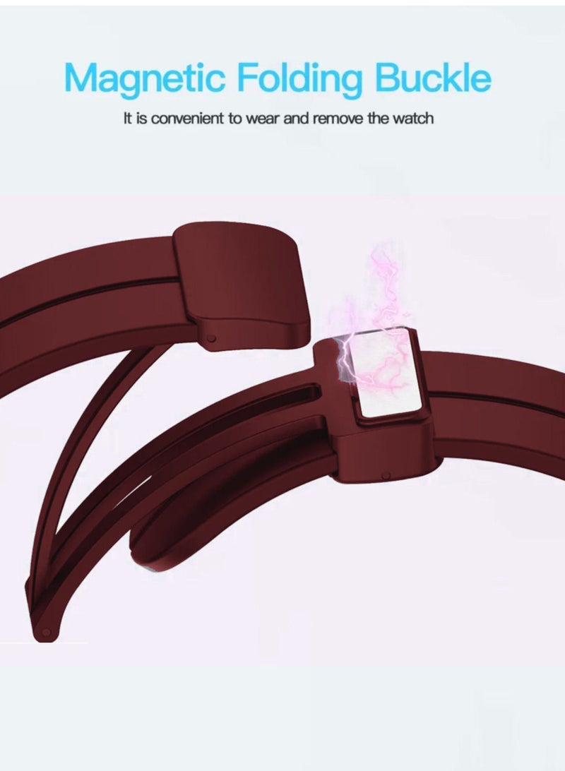 Silicone Replacement Band with Magnetic Lock Compatible with Apple Watch Series 9/Ultra/Ultra 2 Burgundy Color - Image 4