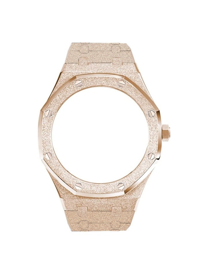 AROAQ GA2100 Metal Watch Band Case Replacement Kit, Stainless Steel Strap Bezel Accessories, Frosted Surface Stainless Steel Bracelet Case Mod For Shock, (Frost gold rose gold shell steel belt)  - Image 1