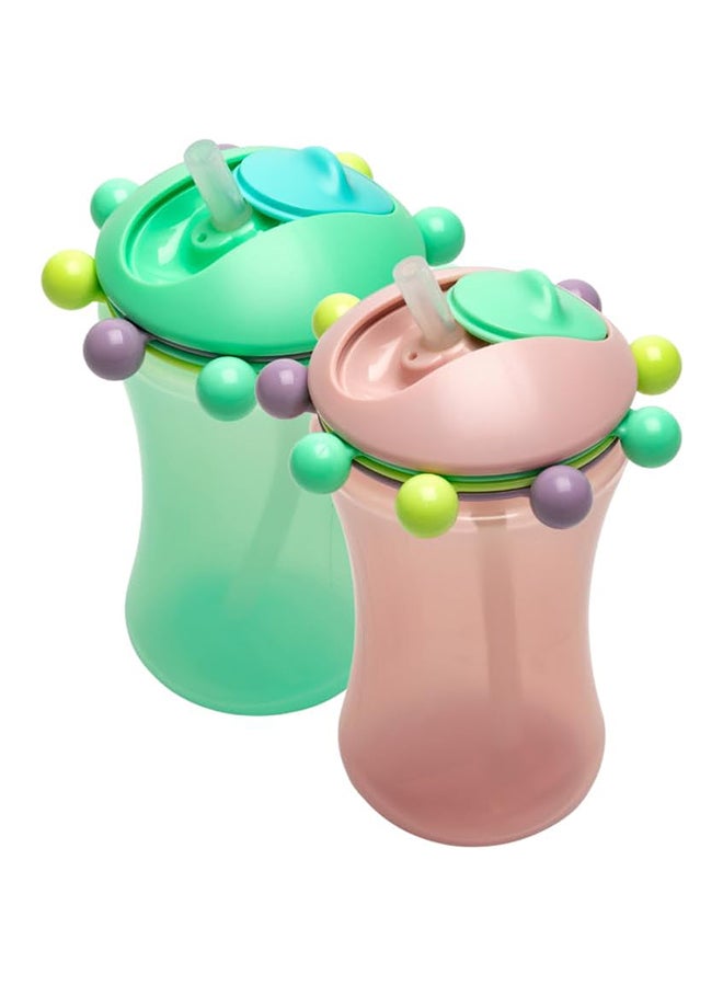 melii Pack Of 2 Abacus Straw Sippy Cup, Green And Pink - Image 1