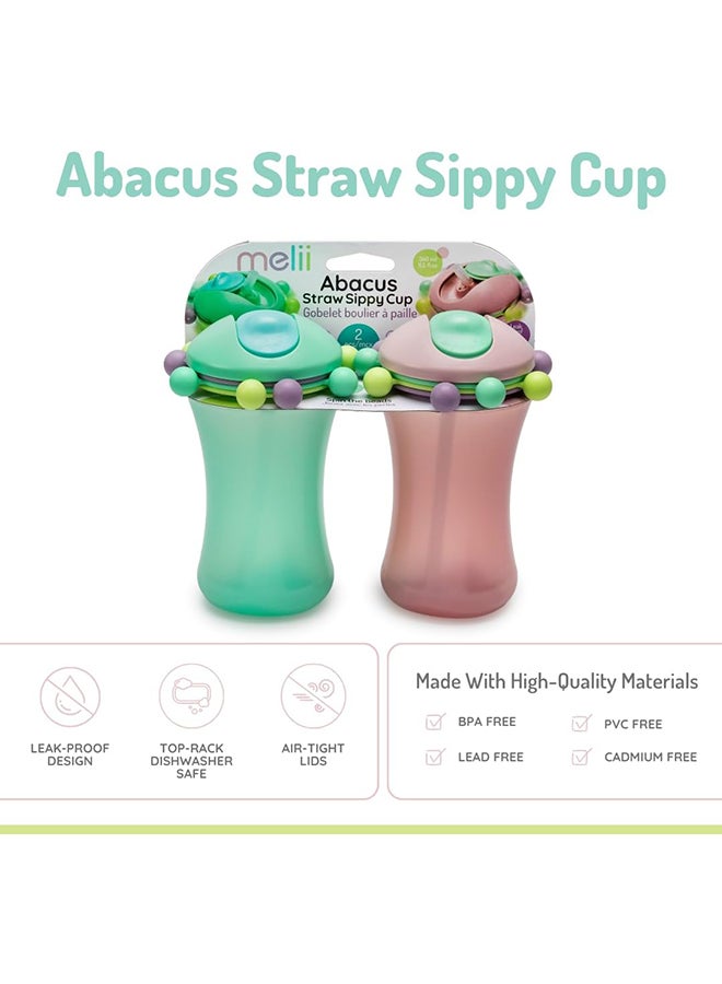 melii Pack Of 2 Abacus Straw Sippy Cup, Green And Pink - Image 3