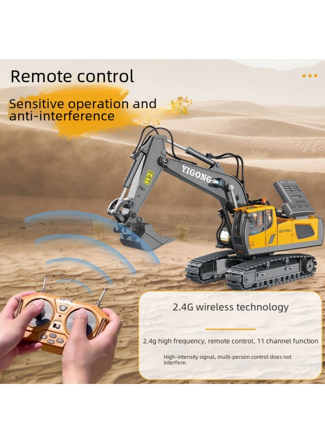 Children's Remote Control Car Alloy Excavator Simulation Excavator Engineering Car Toy Car Car Boy Gift-Color:Watch Dual Control (yellow) 12-way Excavator 【color Box Alloy Version】-Scale:Comes With 3 Sets Of Rechargeable Batteries + Charger - Image 3