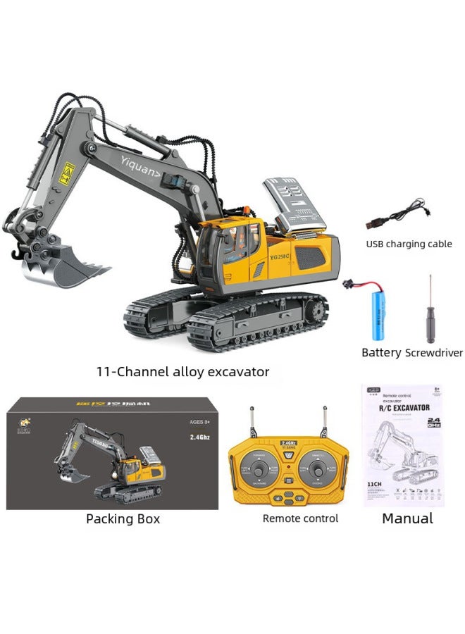 Children's Remote Control Car Alloy Excavator Simulation Excavator Engineering Car Toy Car Car Boy Gift-Color:Watch Dual Control (yellow) 12-way Excavator 【color Box Alloy Version】-Scale:Comes With 3 Sets Of Rechargeable Batteries + Charger - Image 2