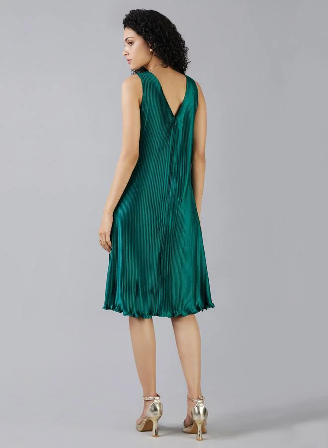 Mish Pleated Belted Dress