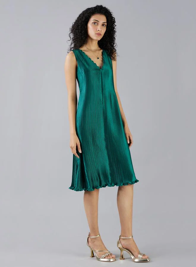 Mish Pleated Belted Dress