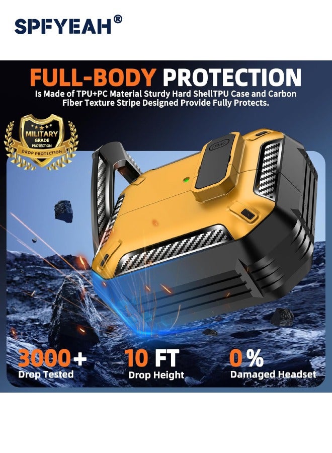 SPFYEAH Compatible with Samsung Galaxy Buds 3/Buds 3 Pro Case, with Secure Lock Clip & Keychain & Cleaner kit, Hard Shell Rugged Shockproof Carbon Fiber Protection Cover for Samsung Galaxy Buds 3 & 3 Pro (2024), Yellow  - Image 3