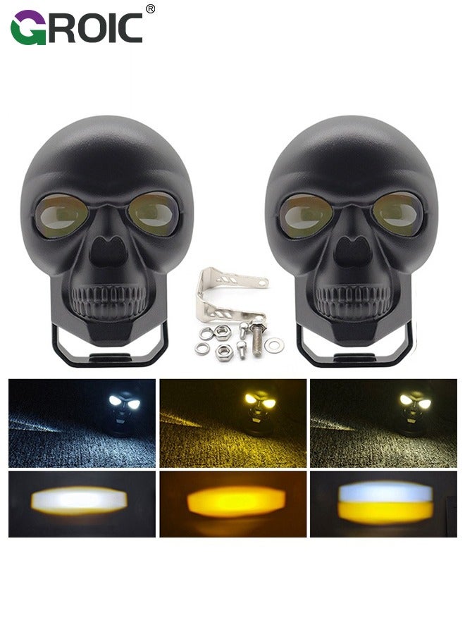 GROIC 2 Pcs Motorcycle Skull Headlight, Motorcycle Led Headlight, Headlights Motorcycle, World Handmade Led Motors Skull Lamp, Motors Skull Front Head Light for Motors Decorations  - Image 1