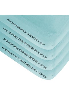 Biloban Biloban Mini Crib Sheets Fitted, 2 Pack Portable Playard Pack N Play Sheet, Ultra Soft Microfiber Pack and Play Sheets, White & Aqua, Preshrunk  - Image 3