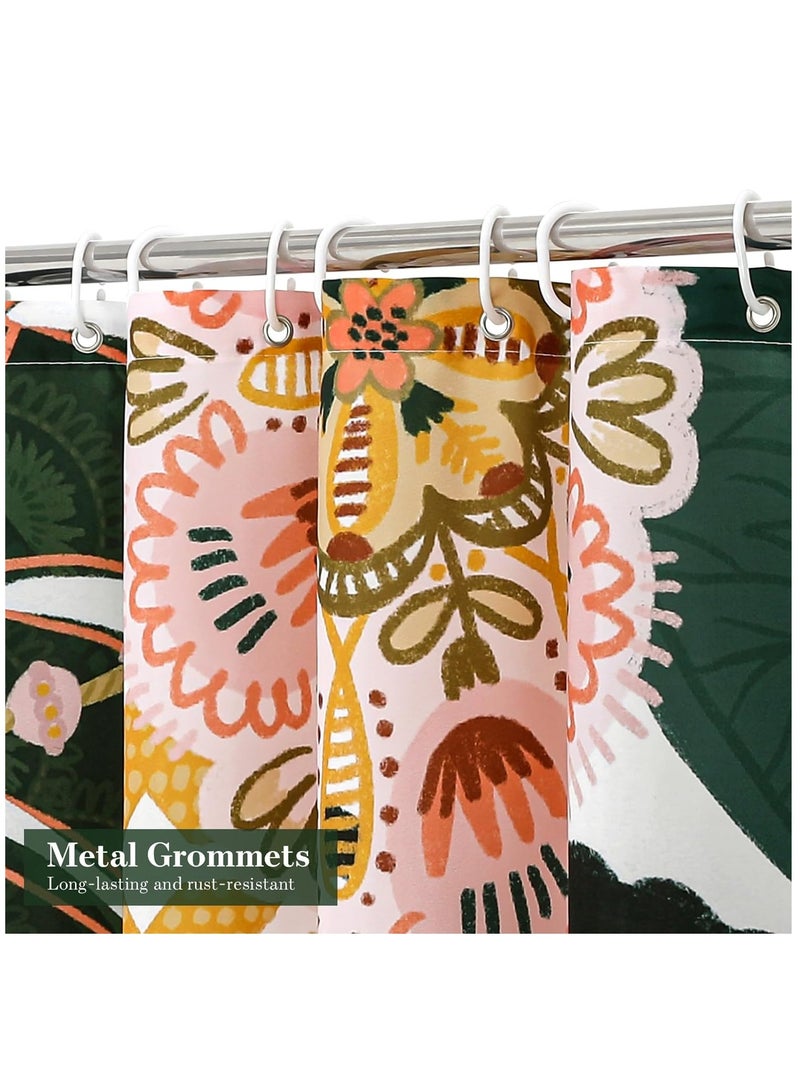 KASTWAVE Floral Shower Curtain Set, with Hooks, Tropical Leaves Fabric Cloth Shower Curtains, Watercolor Plant Leaves with Floral Bathroom Shower Curtain, for Rustic Vintage Bathroom Decor, 70x70  - Image 3