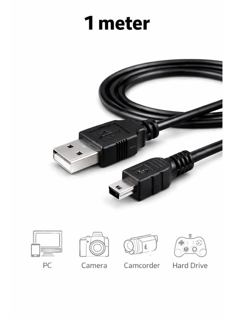 1M Mini USB Cable, USB Type-A to Mini USB 5-Pin, Sync & Charge Cable for Digital Camera, GPS, PDA, MP3, MP4 & PlayStation 3 Controller - Image 1