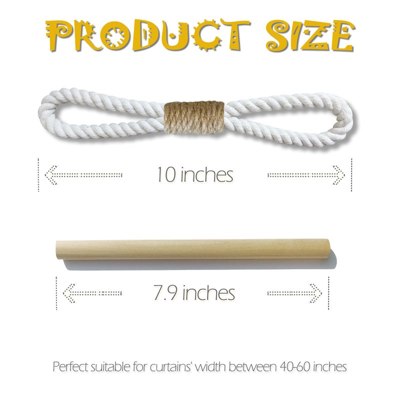 warmtone Curtain Tiebacks Rustic Holdbacks for Drapes, Farmhouse Tie Backs for Curtains, Cotton Jute Rope with Wood Club, Natural Boho Decor Shabby Chic Drapery Holder, Pack-2 - Image 4