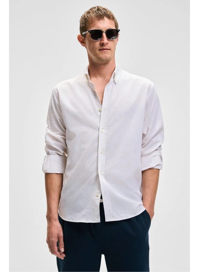 Grimelange LASSE Men's Shirt with Collar and Cuff, Long Sleeve, Regular Fit, Linen Blend Beige Shirt