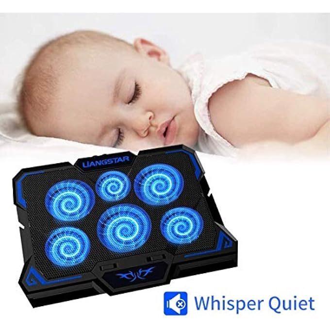 LIANGSTAR LAPTOP COOLER | LAPTOP COOLING PADS FOR 12-17 INCH NOTEBOOK | 6 FANS WITH LEDS | 2200 RPM | LOW NOISE COOLING | 2 USB PORTS | 3 HEIGHT SETTINGS | COOLING PAD COOLER STAND - Image 2