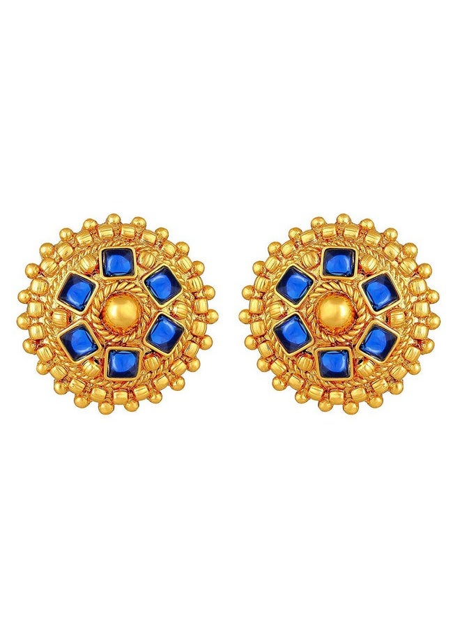 Aheli Ethnic Wedding Party Wear Gold Tone Faux Stone Studded Necklace With Stud Earrings Set Indian Bollywood Fashion Jewelry For Women  - Image 4