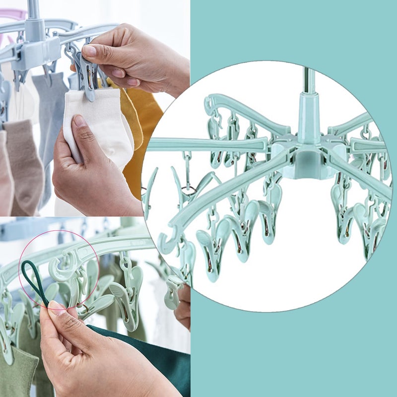 BONYCUST Foldable Drying Rack with 24 Clips for Drying Socks Lingerie Baby Clothes Drying Towels Rotatable Sock Drying Rack - Image 3