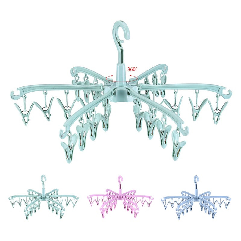 BONYCUST Foldable Drying Rack with 24 Clips for Drying Socks Lingerie Baby Clothes Drying Towels Rotatable Sock Drying Rack - Image 1