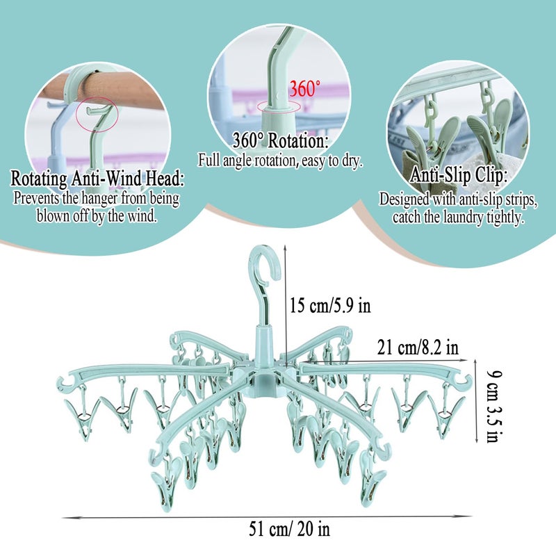 BONYCUST Foldable Drying Rack with 24 Clips for Drying Socks Lingerie Baby Clothes Drying Towels Rotatable Sock Drying Rack - Image 2