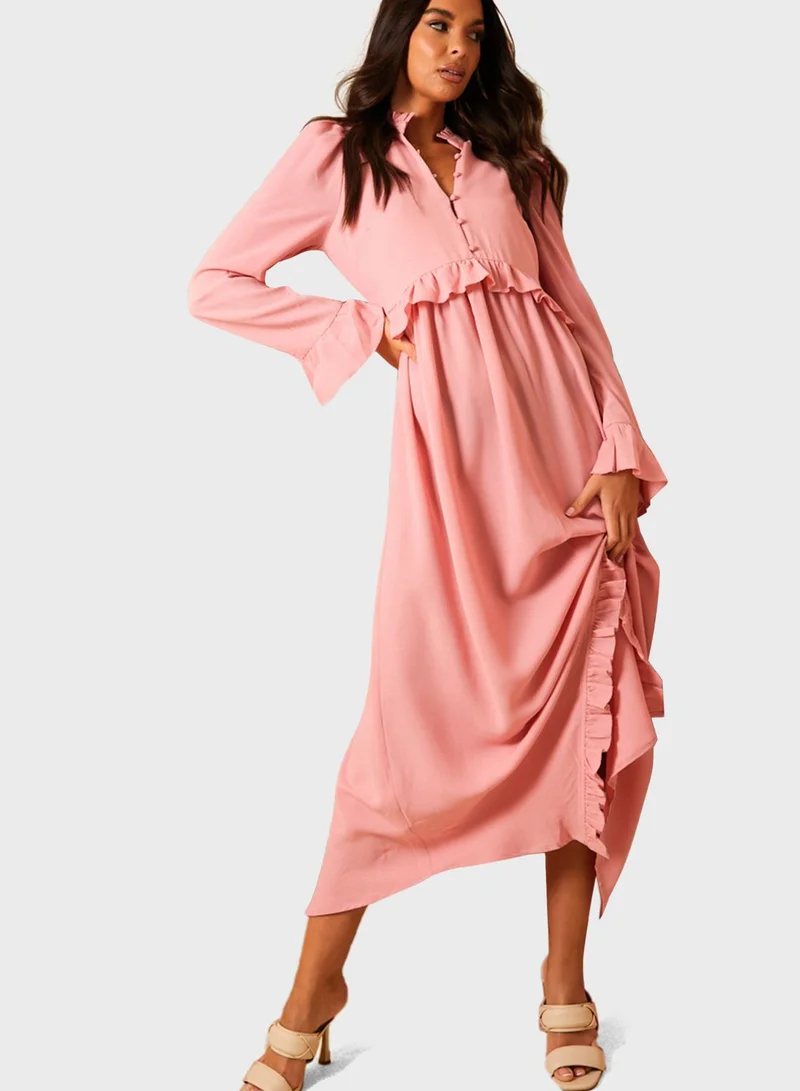 In the style Button Down Frill Asymmetric Hem Dress
