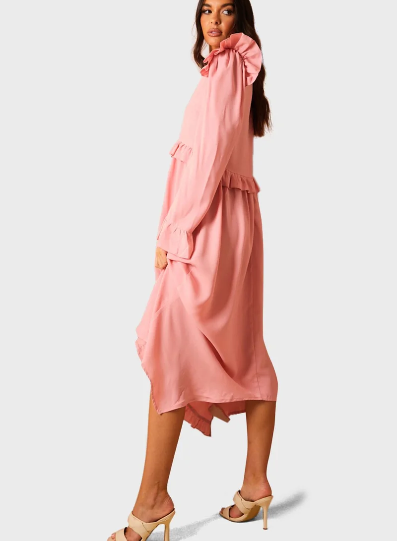 In the style Button Down Frill Asymmetric Hem Dress