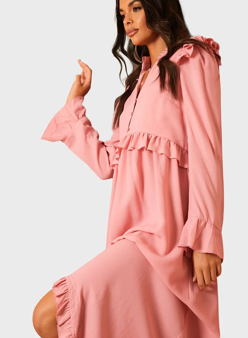 In the style Button Down Frill Asymmetric Hem Dress
