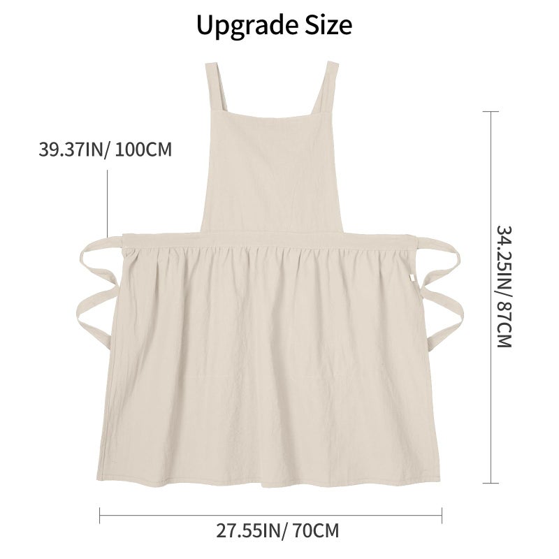 Pinknoke Cotton Linen Pinafore Apron Dress for Women with Pockets Cute Art Chef Aprons for Kitchen Baking Gardening Painting - Image 5