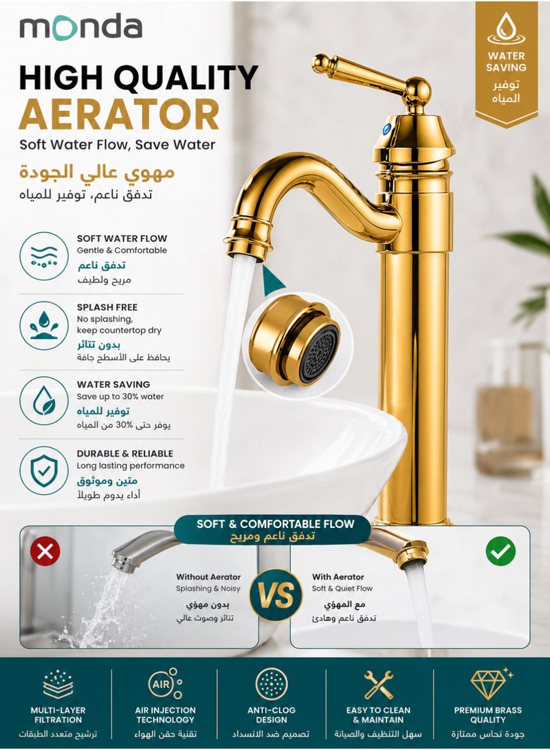 Monda Bathroom Vessel Sink Faucet Polished Gold Single Handle Brass Mixer Tap Tall Bathroom Faucet Hot And Cold Water Basin Faucet With Pop Up Drain 1 Hole Deck Mounted Wash Basin Faucet For Vessel Sink Vanity Countertop Bathroom - Image 5