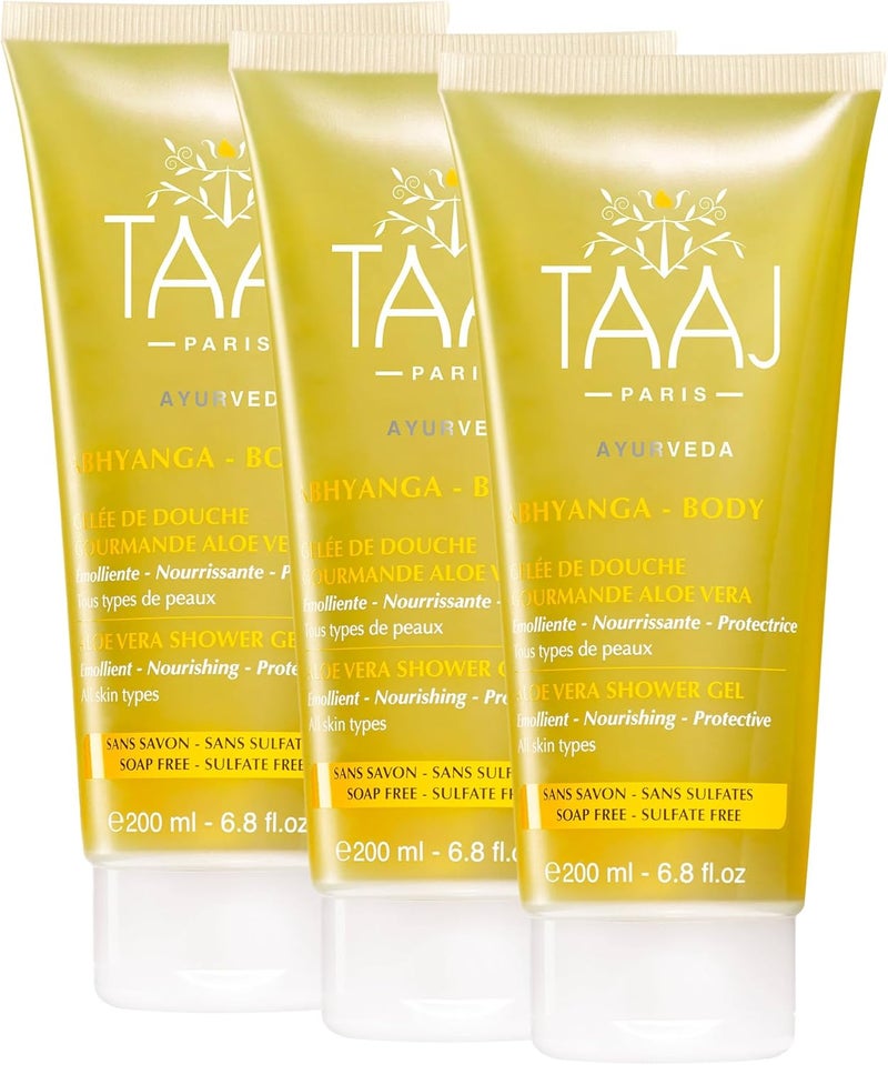 TAAJ Abhyanga Aloe Vera Shower Jelly It Nourishes and Hydrates the Skin Delicate and Melting Mousse Made in France CrueltyFree Set of 3x200ML