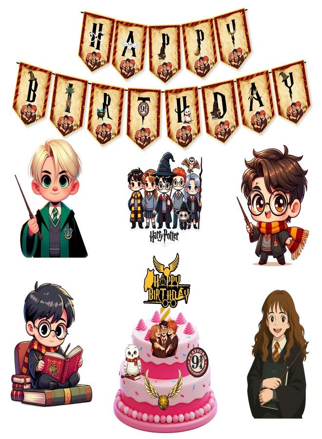 Partyjoy Birthday Decoration paper cutout Harry Potter Kit for Kids | Happy Birthday Banner with Wizard Theme | Magical School Party Supplies Set (Without balloons) - Image 1