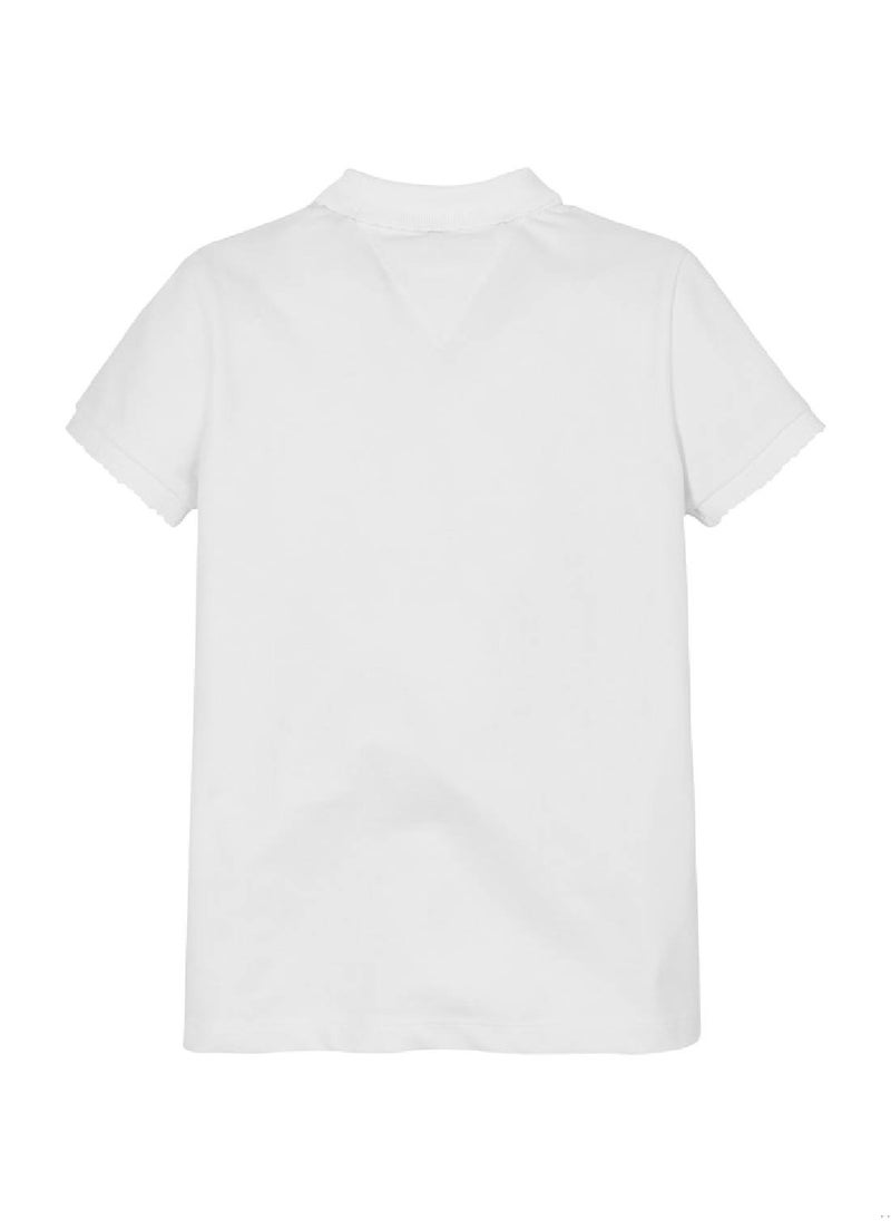 TOMMY HILFIGER Girls' Scallop Cuff Polo Shirt - Cotton, White  - Image 4