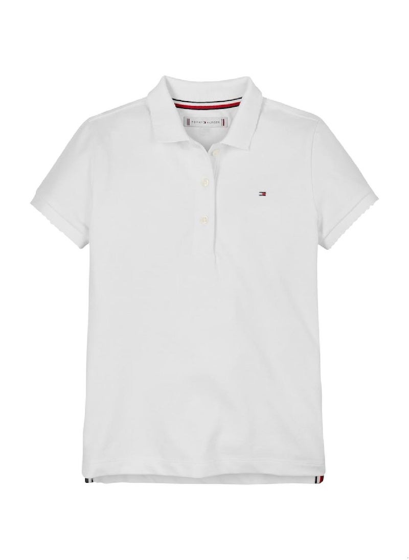 TOMMY HILFIGER Girls' Scallop Cuff Polo Shirt - Cotton, White  - Image 1
