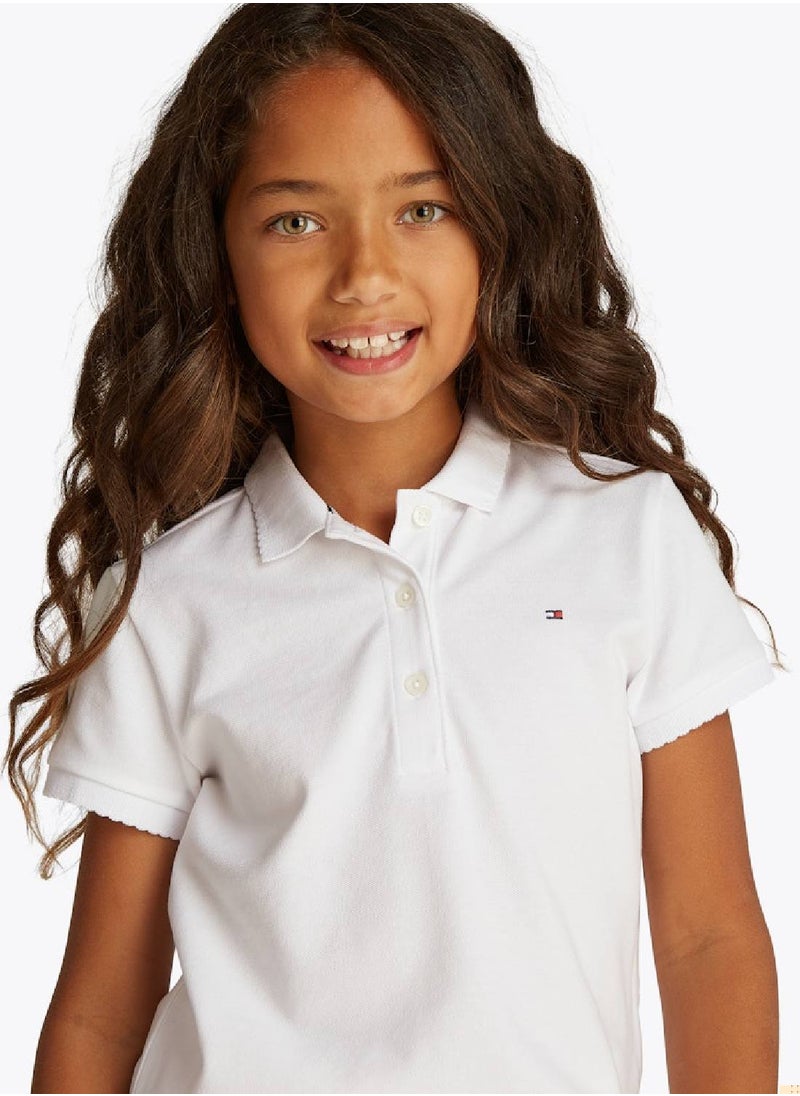 TOMMY HILFIGER Girls' Scallop Cuff Polo Shirt - Cotton, White  - Image 3